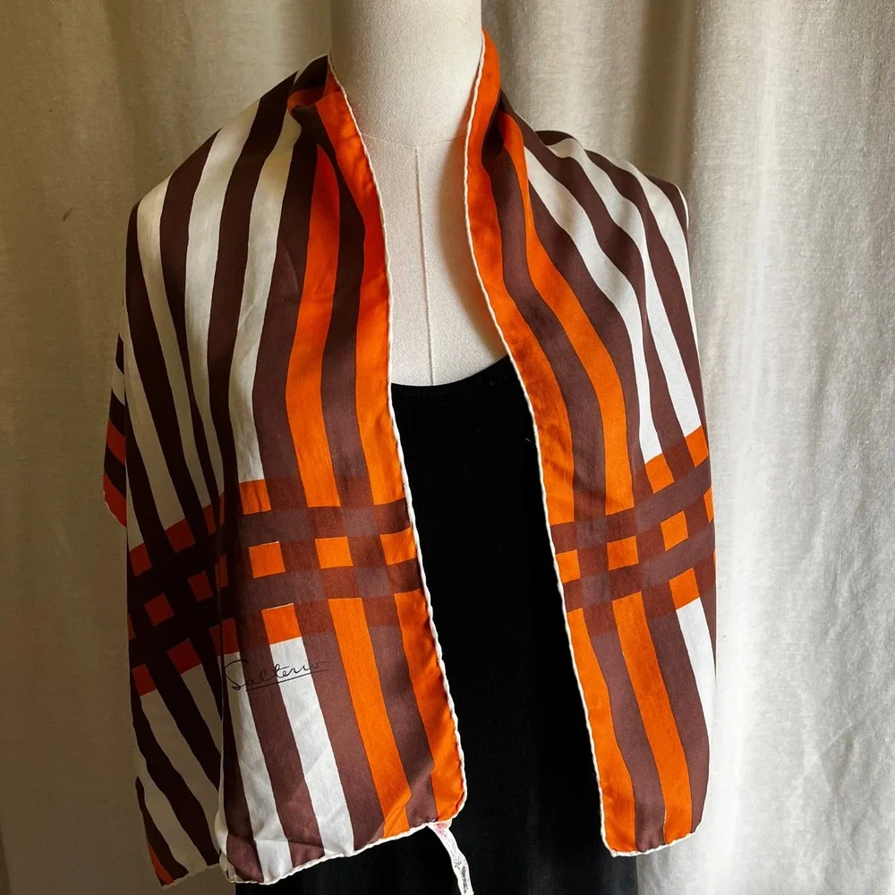 Vintage Salterio Italian Silk Mod Stripe Oblong Scarf